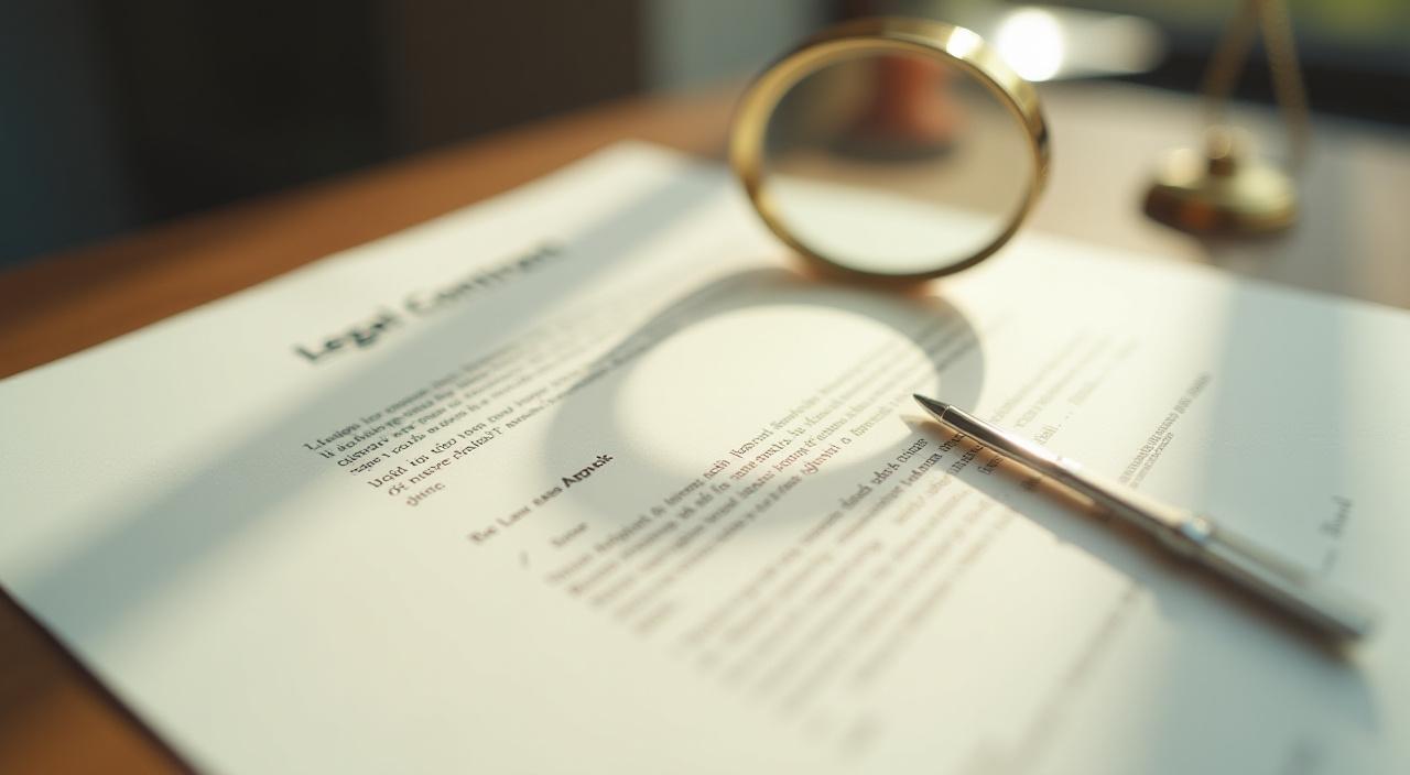Close up on a complex legal document with a magnifying glass